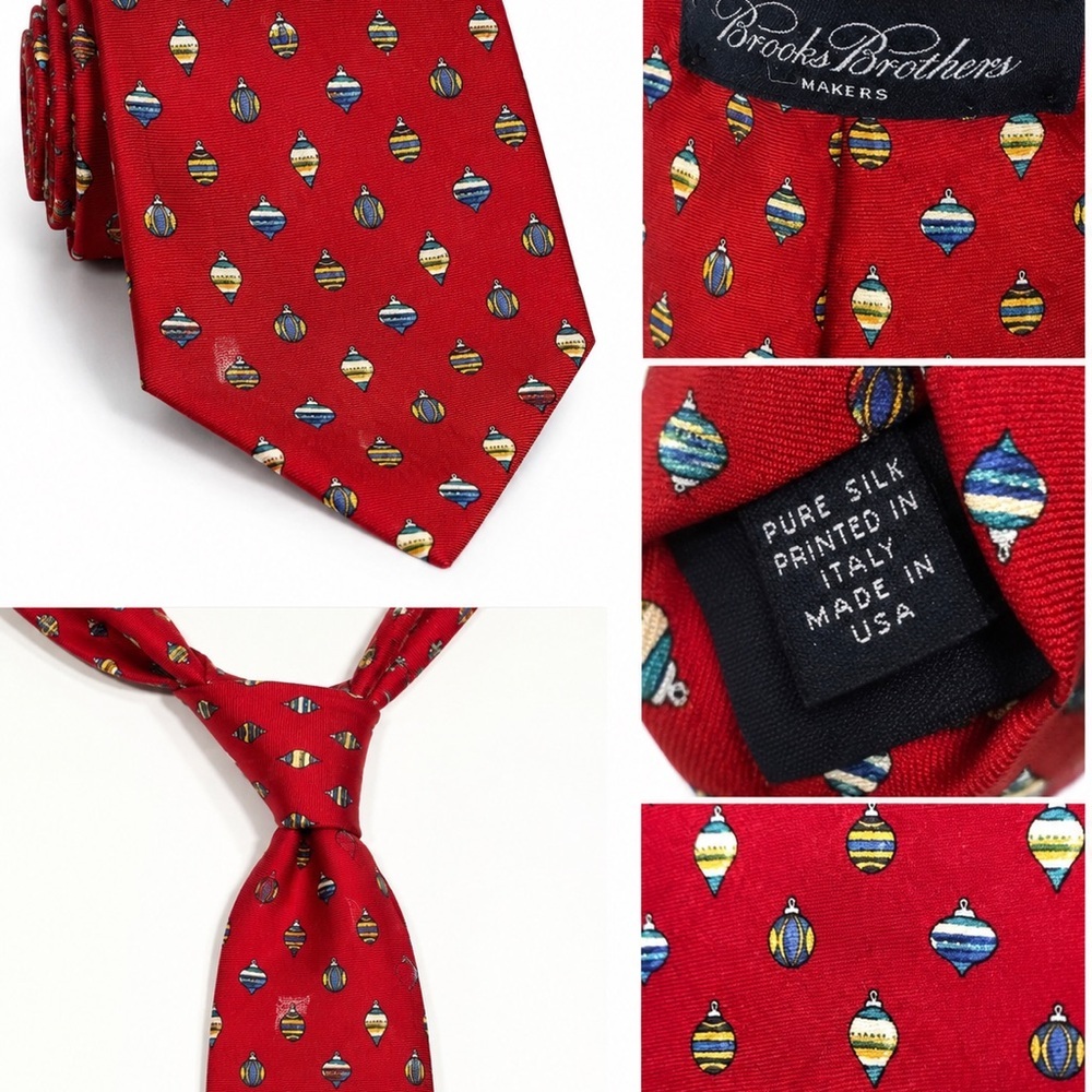 Vintage Brooks Brothers Makers Ornament Silk Tie Red Made USA